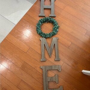 Wooden HOME Wall Decor with Green Wreath